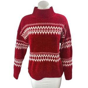 Christian Siriano Red White Fair Isle Christmas Long Sleeve Turtleneck Sweater M
